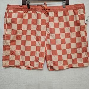 NWT Mens Swim Trunks XXL Orange Checkered Vacation Beach Resort Travel Boat Sea